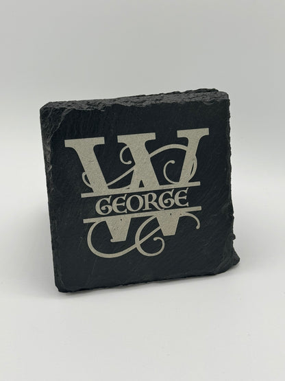 Set of 4, Personalized Engraved Black Slate Coasters