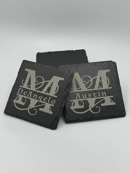 Set of 4, Personalized Engraved Black Slate Coasters