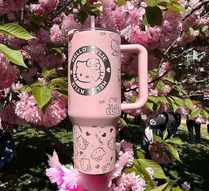 Custom engraved pink tumbler with character design