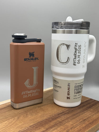 Custom engraved Stanley drinkware for an event